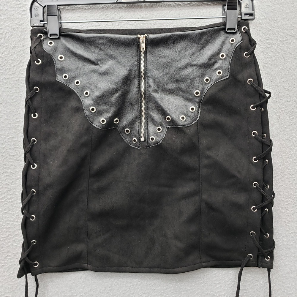 Nasty Gal Faux Suede Eyelet Lace Up Mini Skirt Alternative Dark Cowgirl Festival